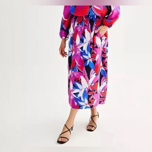 Nine West Floral Smocked Elastic Waist Lined Skirt Womens XS